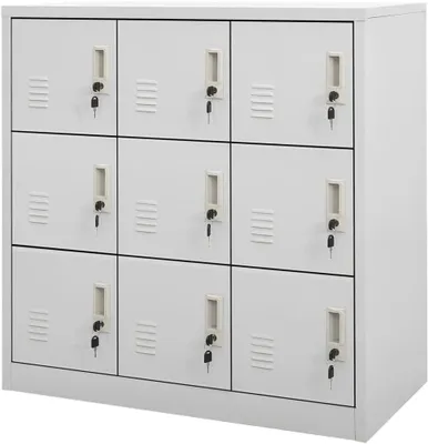 Zdjęcie produktu dla Szafka metalowa – szafa i szafka archiwizacyjna z 9 przegródkami – jasnoszara, wymiary: 90 x 45 x 92,5 cm