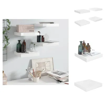 Image de vidaXL Étagères flottantes 4 pcs. Blanc brillant 23x23,5x3,8 cm MDF - Étagères murales