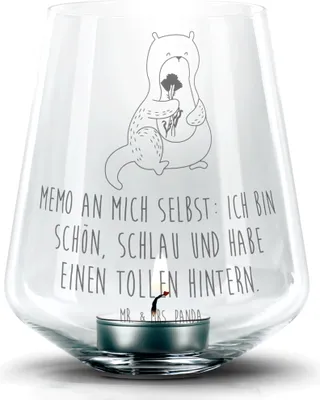 Produktbild von Mr. & Mrs. Panda Teelichthalter Otter Blumenstrauß - Transparent - Geschenk, Kerzenhalter, Seeotter, glas, Selbstvertrauen, Windlicht, Laterne, Süß, Achtsamkeit, gravur
