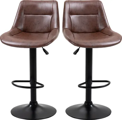 Produktbild von 2er-Set Höhenverstellbare Barhocker mit Fußstütze - 46,5x50x108 cm Schwarz & Braun - Stabile Barstühle für Küche und Wohnzimmer