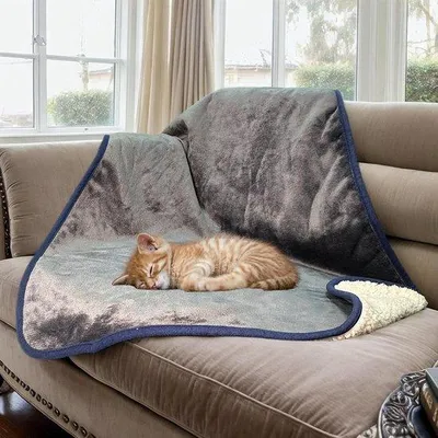Produktbild von Famanu Hundedecke 60 x 90 cm -  Wendedecke aus Fleece für Hunde und Katzen - Warm und Waschbar