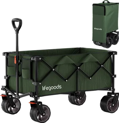 Produktbild von LifeGoods Bollerwagen - XL - Faltbar - 100KG - 200L - Handwagen - Schutzhülle - Grün