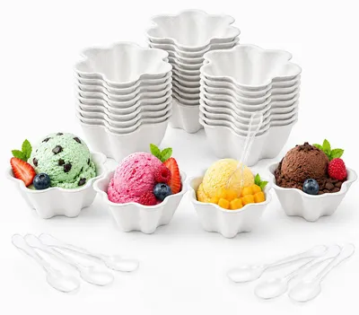50 Eisbecher mit Löffeln, Einweg-Papierbecher für Desserts & Partys