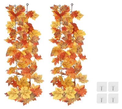 Produktbild von Herbstgirlande Ahornblätter 2 Stück 200 cm Rot/Grün/Gelb Seide/Kunststoff