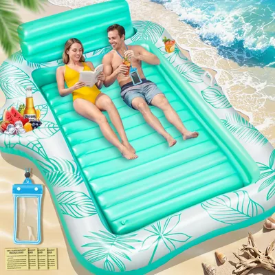 Imagen del producto de Colchón inflable con reposacabezas, de 230 x 180 cm, para usar en la playa