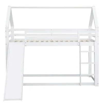 Immagine prodotto di Letto a soppalco per bambini 90x200cm con scivolo e scaletta, trasformabile in letto singolo, bianco