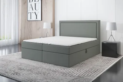 Produktbild von Boxspringbett FRODI 120 x 200 mit 2 Bettkästen, Bonell-Matratze und Topper. Farbe: Grau