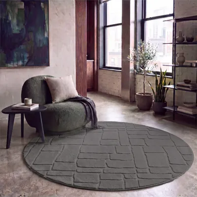 Produktbild von Paco Home Teppich Wohnzimmer Hochflor Skandi Boho Geometrisch Abstrakt Uni Waschbar 120 cm rund