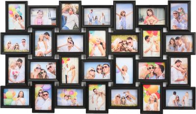 XL Fotorahmen Collage für 28 Fotos von 10 x 15 & 15 x 10 cm - Fotorahmen für Fotoformat 14x 10x15 cm & 14x 15x10 cm - Mit 28 Fotorahmen - Abmessung: 103,5 x 60,5 cm - Schwarz - Decopatent