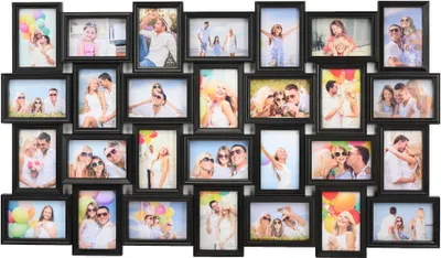 Produktbild von XL Fotorahmen Collage für 28 Fotos von 10 x 15 & 15 x 10 cm - Fotorahmen für Fotoformat 14x 10x15 cm & 14x 15x10 cm - Mit 28 Fotorahmen - Abmessung: 103,5 x 60,5 cm - Schwarz - Decopatent