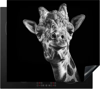Produktbild von KitchenYeah© Herdabdeckplatte Giraffe - Tier - Schwarz - Weiß , 57x51cm, Küche Deko, Glaskeramikkochfeld Herdabdeckung, Abdeckplatte fùr Kochfeld