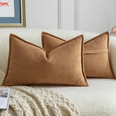 Productafbeelding van 2 stuks chenille kussenhoezen, kameelkleur, 30x50 cm, zacht, bohemien decoratie