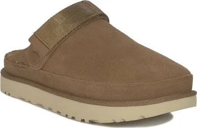 A single brown UGG Goldenstar Clog slipper is shown from a side-angle on a white background.