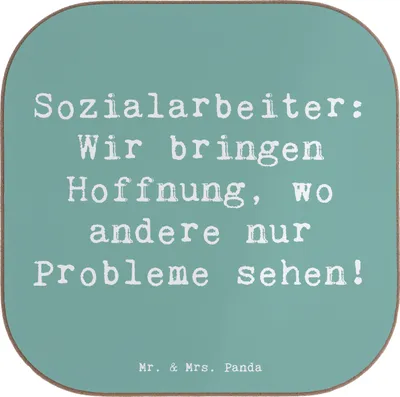 Produktbild von Mr. & Mrs. Panda Untersetzer für Gläser Spruch Sozialarbeiterin Hoffnungsträger - Meeresbrise - Geschenk, Beruf, Tischuntersetzer, gläseruntersetzer, Engagement, Tasse