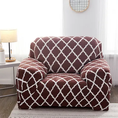 Obrázek produktu pro Elastický potah na pohovku Protiskluzový elastický potah na pohovku, potah na pohovku, potahy na pohovku, gauč, křeslo (hnědý geometrický, 1 sedadlo)