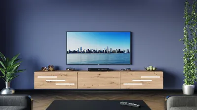 Tv Lowboard 265 cm Eiche Artisan mit Weiße Kurze Zierleiste 