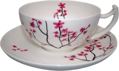 Produktbild von 4er Set Tassen mit Untertasse CHERRY BLOSSOM 0,18L weiß rosa Porzellan TeaLogic