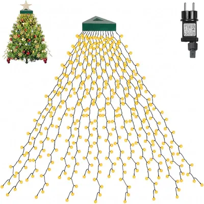 Imagen del producto de Guirnalda de luces LED para árbol de Navidad, 2 metros, 400 LEDs, luz blanca cálida, 16 cadenas, 8 modos de iluminación, cortina de luces con temporizador, ideal para decoración navideña, fiestas, jardines