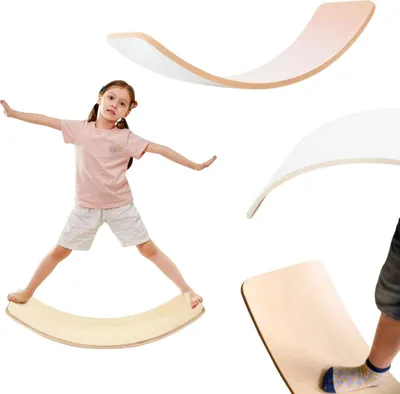 Obrázok produktu pre Drevená balančná doska pre deti Montessori balančná doska 106x33cm s plsťou prírodná s plsťou | biela