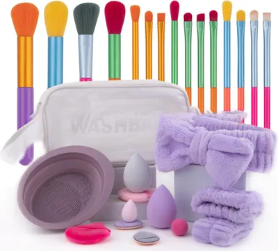 Image de INF Ensemble de 15 pinceaux de maquillage aquarelle avec éponges et bandeau