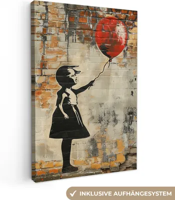 Obrázek produktu pro Dekorace na zeď 60x90 cm - Banksy - Dívka s balonem, nástěnné umění, dekorace do obývacího pokoje