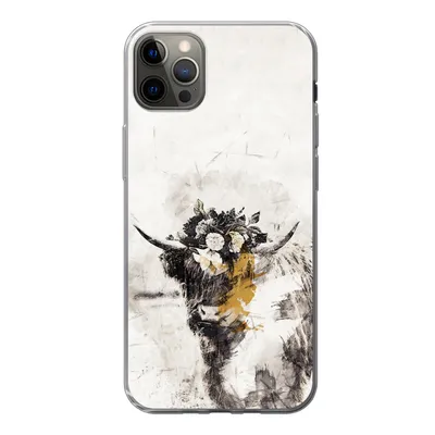 Produktbild von MuchoWow® Handyhülle Schutzhülle Hülle für iPhone 13 Pro Max Schottischer Highlander - Farbe - Blumen Silikon Softcase Handy Hülle - Mobiltelefon
