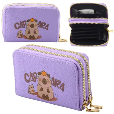 Image de Portefeuille à deux compartiments et pochettes pour cartes, violet capybara, 12,5 x 8,5 cm