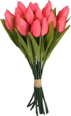 Zdjęcie produktu dla Bukiet 18 Sztucznych Tulipanów w Kolorze Różowym o Wysokości 33cm