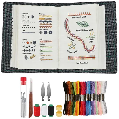 Stick-Set für Anfänger, 62-teilig, schwarz, DIY-Stickbuch inklusive