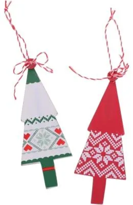 Immagine prodotto di Set di 2 alberi di Natale decorativi in legno 13 cm rosso-verde