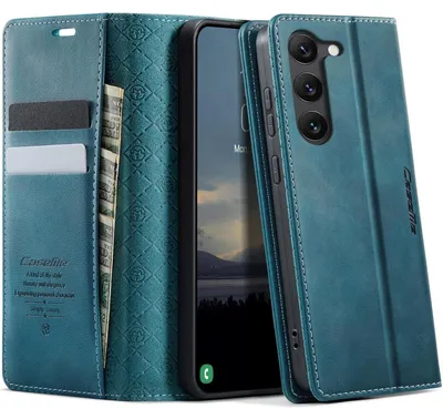Productafbeelding van Telefoonkoffer voor Samsung Galaxy S23 5G, flippercase, kunstleer met RFID-kaarthouder, standfunctie, blauwgroen