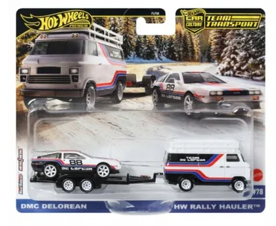 Immagine prodotto di Hot Wheels Premium Team Transport #78 - DMC DeLorean + Rally Hauler - Nuovo & OVP JBM35, set di veicoli, 3 anno/i, metallo,