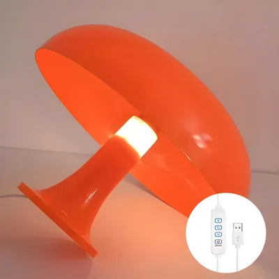Produktbild von LED Tischlampe mit Kabelschalter, stufenlos dimmbar, 3 Farbtemperaturen, Pilzlampe Orange 32cm für Nachttisch, Schreibtisch & Wohnzimmer