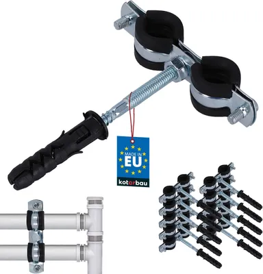 Produktbild von KOTARBAU® 10er Set Rohrschellen 3/8" Doppelt Rohrbefestigung Rohrleitungsbefestigung Gelenkrohrschellen Dichtung mit Dübeln