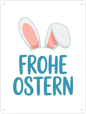 Produktbild von Frohe Ostern Metallschild XXL in 28x38 cm mit niedlichen Hasenohren