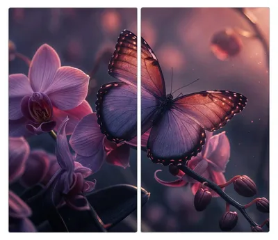 Produktbild von Spritzschutz Herdabdeckplatte Schneidebrett aus Glas Schmetterling Blüte 2-Teilig (60x52cm)