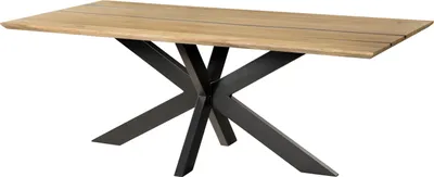 Immagine prodotto di MASSIVMOEBEL24 | Tavolo da pranzo in legno di mango e resina epossidica nera 220x100x74 laccato natur / gambe incrociate antracite matt EPOXY
