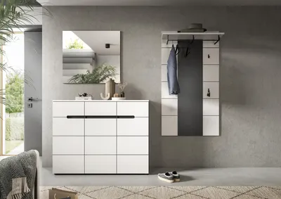 Produktbild von Garderoben-Set >Canu< in Basalt Grau / Weiß - 215x190x37cm (BxHxT)