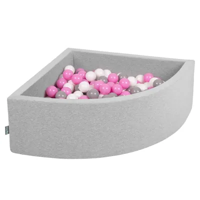 Obrázok produktu pre KiddyMoon 90x30cm/200 loptičiek ∅ 7cm Trojuholník Detské penové loptičky  vyrobené v EÚ, Svetlo sivá: Sivá/Biela/Ružová
