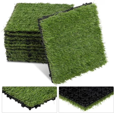 Obrázek produktu pro ISOISL Umělá tráva, klikací dlaždice, 30x30 cm, 33 kusů (3 m²) – Dlaždice pro terasy a balkony s drenážním systémem, realistickým vzhledem a snadnou montáží, vhodné pro použití uvnitř i venku