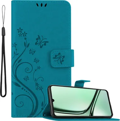 Produktbild von Cadorabo Hülle für Realme Note 60 Hülle in FLORAL BLAU Schutzhülle im Blumen Design mit Magnetverschluss, Standfunktion und Kartenfächern Book Case Cover