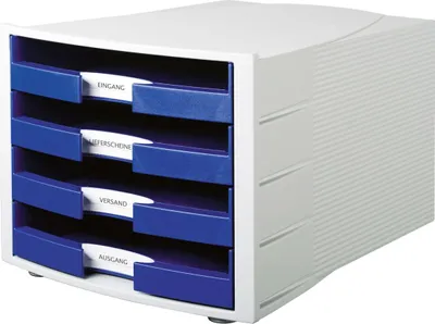 Produktbild von HAN Schubladenbox IMPULS 4 offene Schübe Gehäuse: lichtgrau / blau