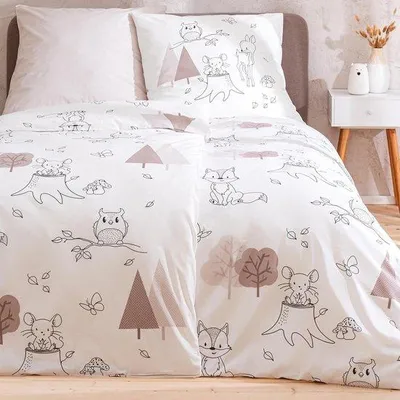 Produktbild von Famanu Bettwäsche Set 135 x 200 cm, 80 x 80 cm, Reh, Fuchs, Eule und Waldtiere - Hochwertig und hautfreundlich
