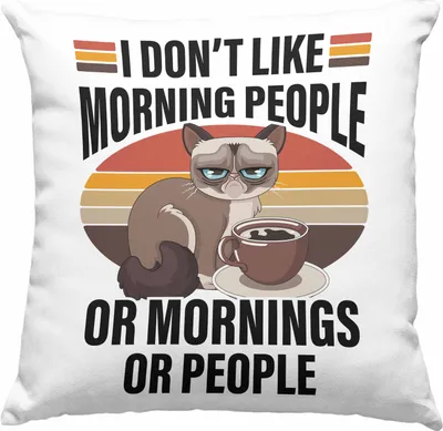 Produktbild von Trendation - I Dont Like Morning People Deko-Kissen mit Füllung 40x40 Frauen Lustiger Spruch Katze  (Rosa)