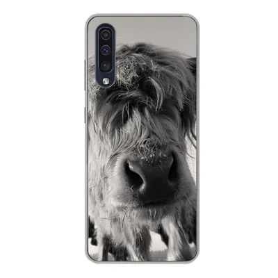 Produktbild von MuchoWow® Handyhülle Schutzhülle Hülle für Samsung Galaxy A50 Schottischer Highlander - Schwarz - Weiß - Tiere Silikon Softcase Handy Hülle - Mobiltelefonhülle