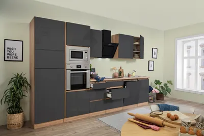 Produktbild von Küche Küchenzeile Küchenblock grifflos Eiche Grau Lorena 345 cm Respekta