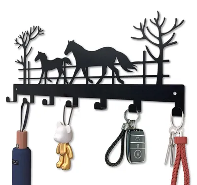 Produktbild von Metallener, wandmontierter Schlüsselhalter mit 7 Haken, schwarz