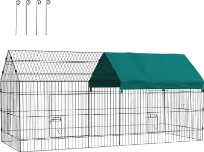 Obrázek produktu pro PawHut – výběh pro králíky, klec pro drobná zvířata s krytem, 4 dvířka, zelená