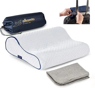 Obrázok produktu pre Cestovný vankúš 35x30x10/8 cm, biely, pamäťová pena, ortopedický, na cesty