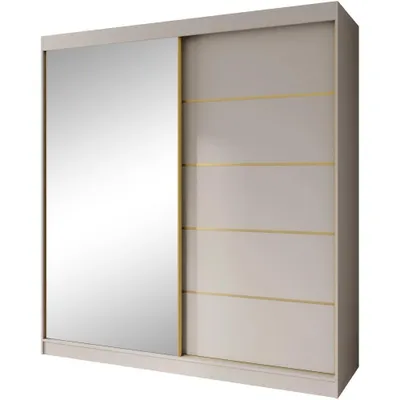 Produktbild von Schiebetürenschrank MARIKA LUX Kaschmir 200 cm - Kleiderschrank mit Spiegel und Schubladen